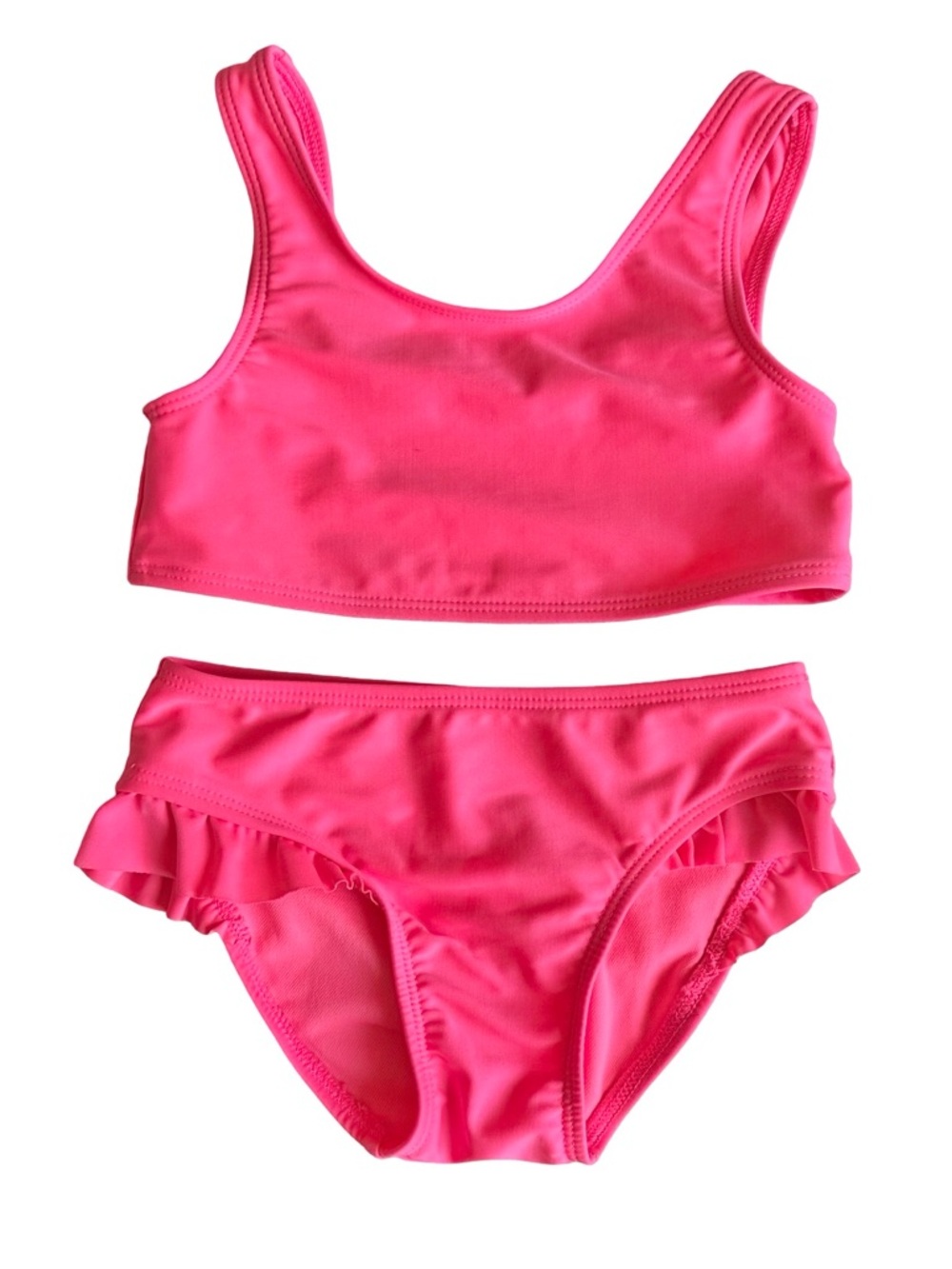 Cat & Jack 4T Girls Bright Pink 2 piece ruffle bottoms swim suit set